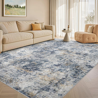 Tortania Washable 8x10 Area Rug for Living Room: Modern Abstract Neutral Large Soft Thin Rugs - Non Slip Indoor Carpet for Bedroom Dining Room Office Nursery Home Floor Decoration - Smoky Gray