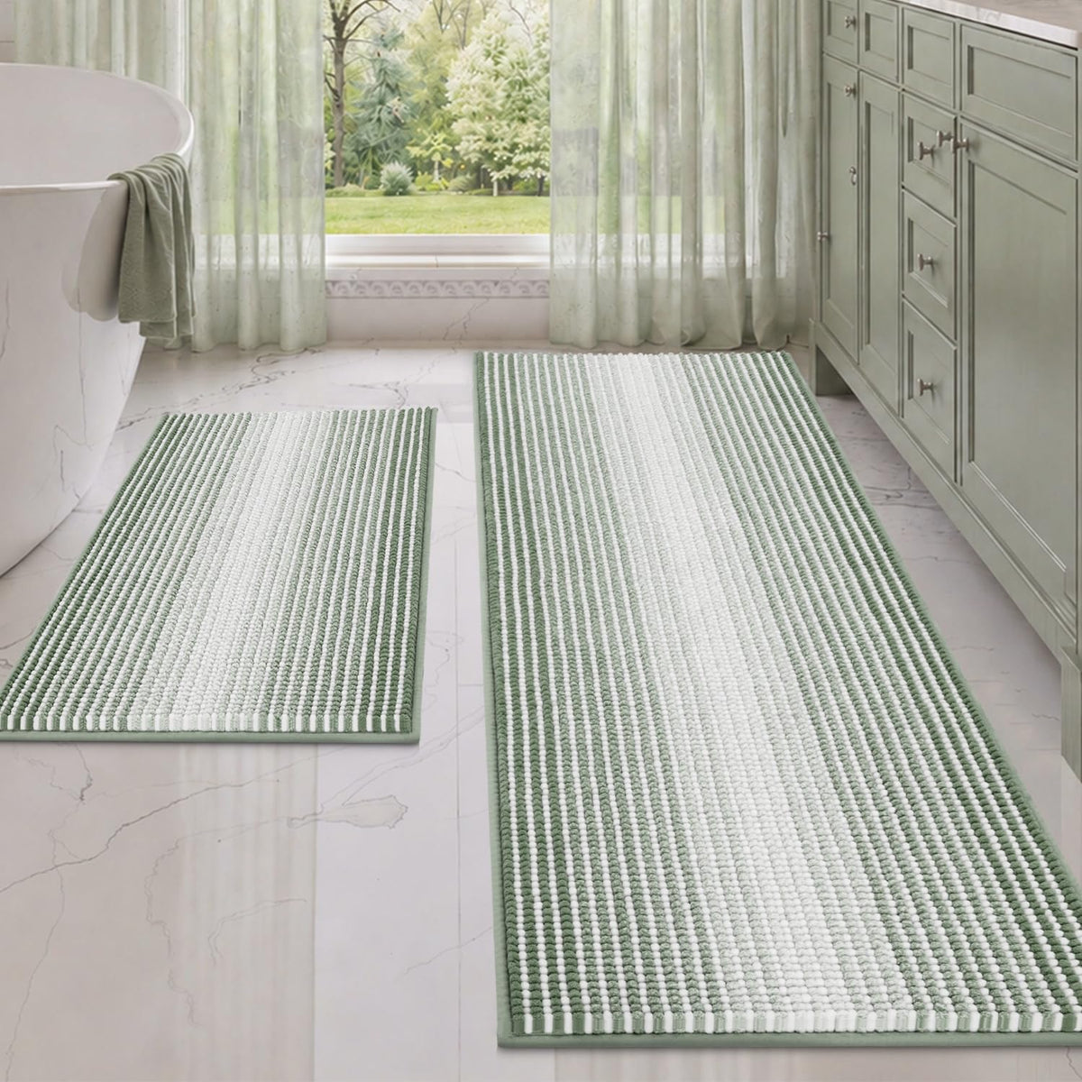 BSICPRO Bathroom Rugs Sets 2 Piece, Modern Bath Mat 20"x47"+20"x32", Blue