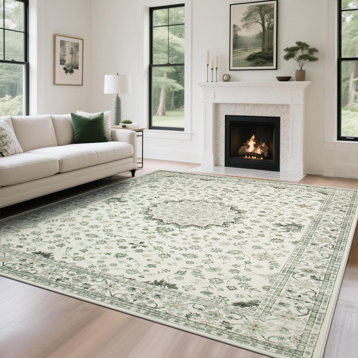 Washable Rugs 8x10 Area Rug for Living Room,Bedroom,Dining Room-Beige Green