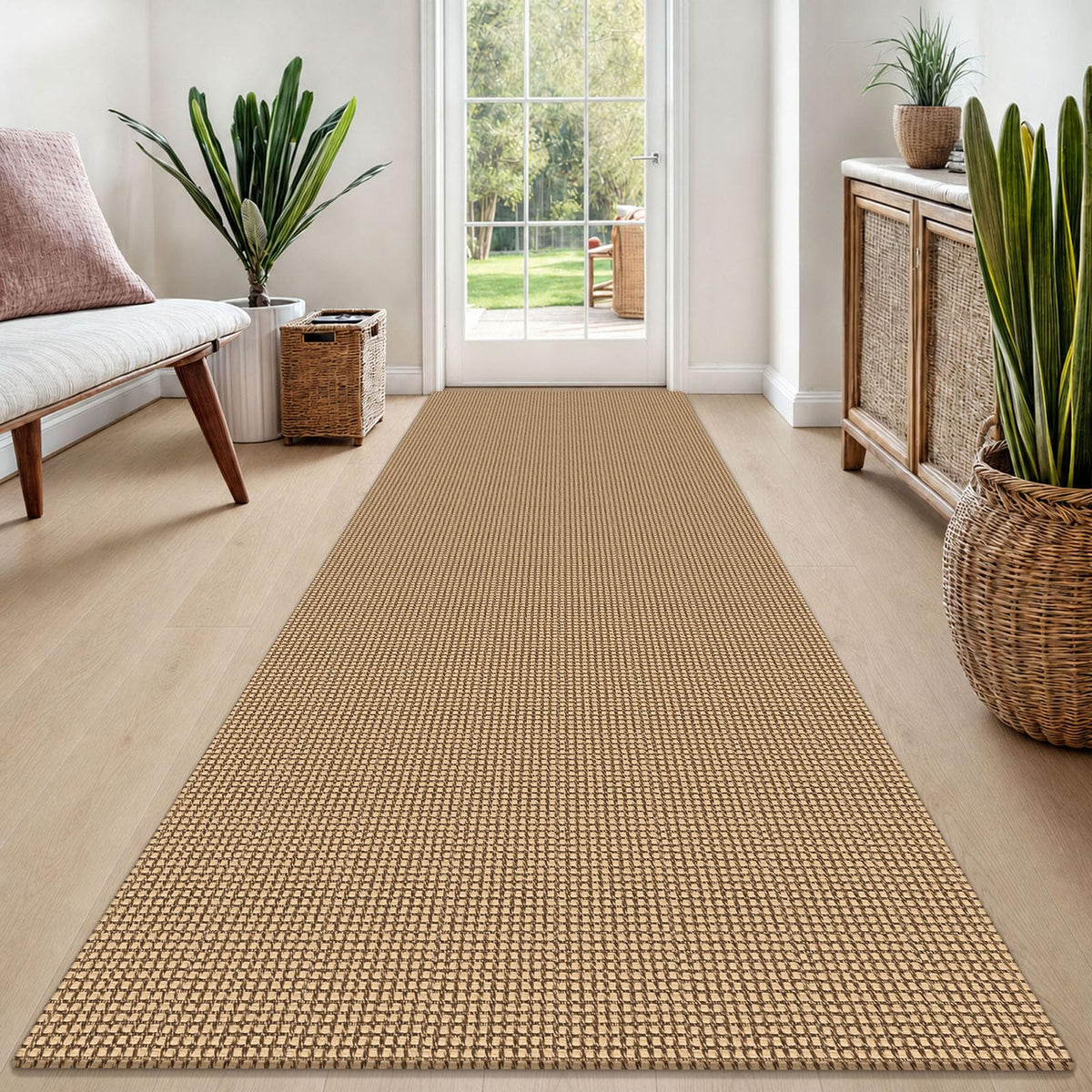 EARTHALL Woven Area Rug 3x5 Ft Washable Rugs for Entryway Braided Non Slip Rubber Backed Throw Rugs Door Mat Indoor Outdoor Entrance Cotton Carpet for Kitchen Foyer Front Door, Orange/Tan/Brown