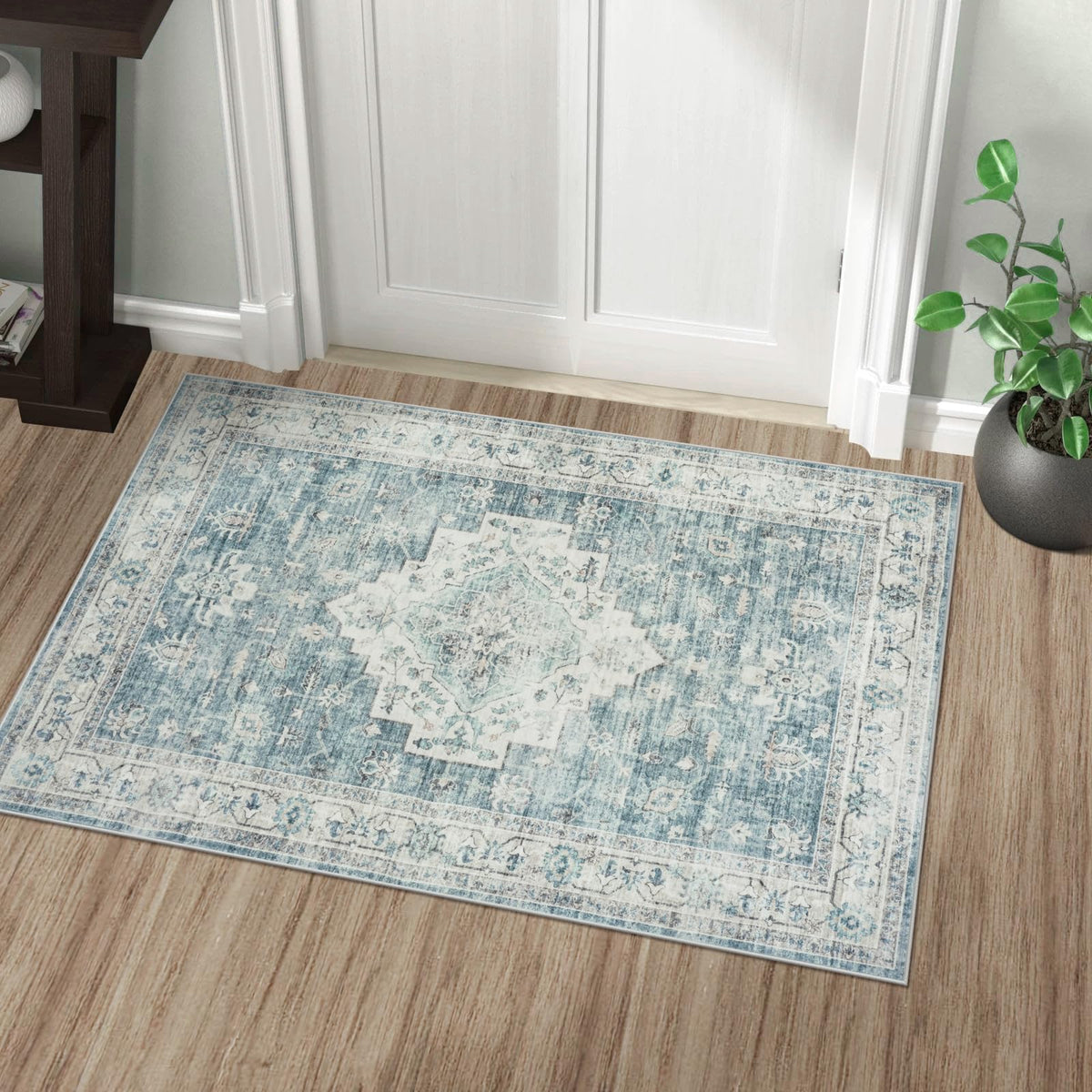 LIVEBOX Washable Area Rug 5x7 Rugs for Living Room Bedroom, Non-Slip Boho Neutral Carpet for Dining Room Office, Low-Pile Farmhouse Soft Carpets for Kids Nursery Room Playroom, Tan