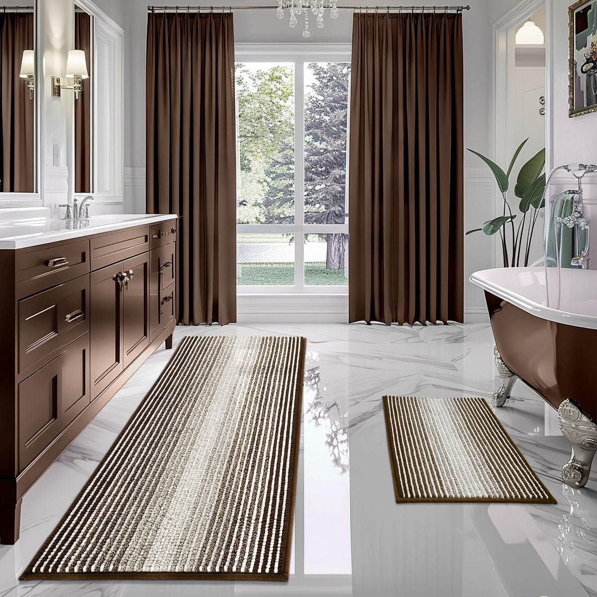 BSICPRO Bathroom Rugs Sets 2 Piece, Modern Bath Mat 20"x47"+20"x32", Blue