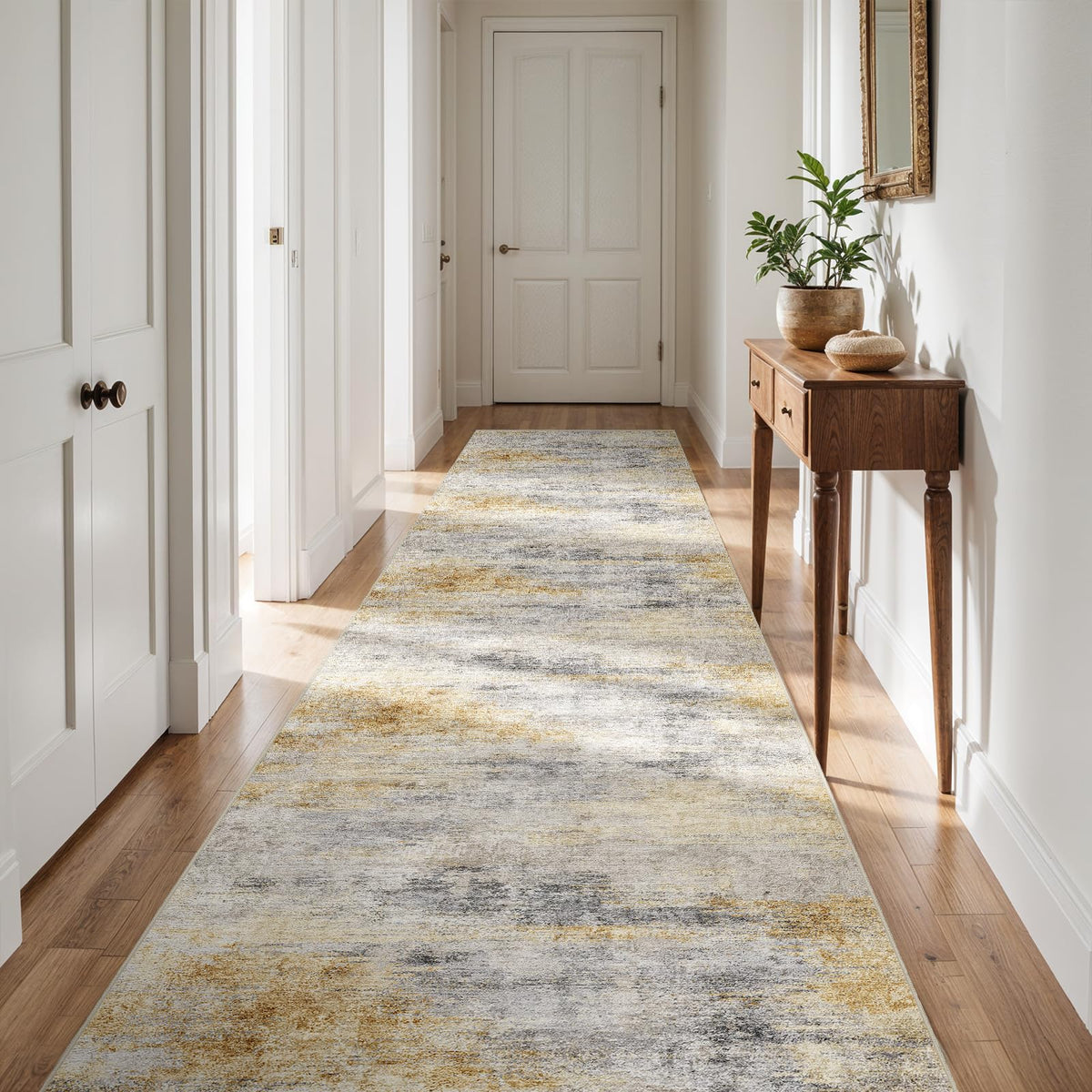 2'6"x8 Runner Rug Washable Moroccan: Non Slip Kitchen Long Floor Mat Gray
