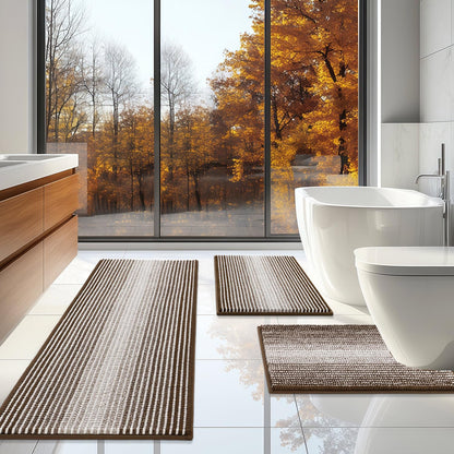 BSICPRO Bathroom Rugs Sets 3 Piece，U-Shaped Toilet Mat Sets，Black and White