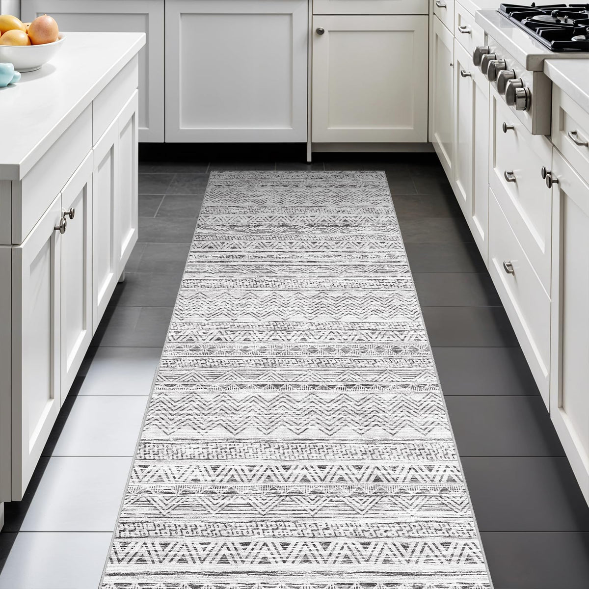 2'6"x8 Runner Rug Washable Moroccan: Non Slip Kitchen Long Floor Mat Gray