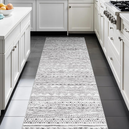 2'6"x8 Runner Rug Washable Moroccan: Non Slip Kitchen Long Floor Mat Gray