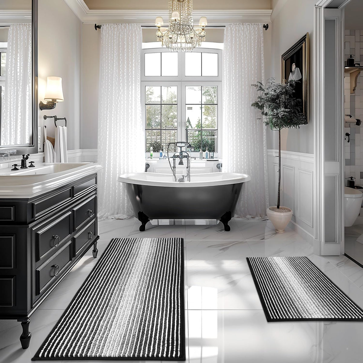 BSICPRO Bathroom Rugs Sets 2 Piece, Modern Bath Mat 20"x47"+20"x32", Blue