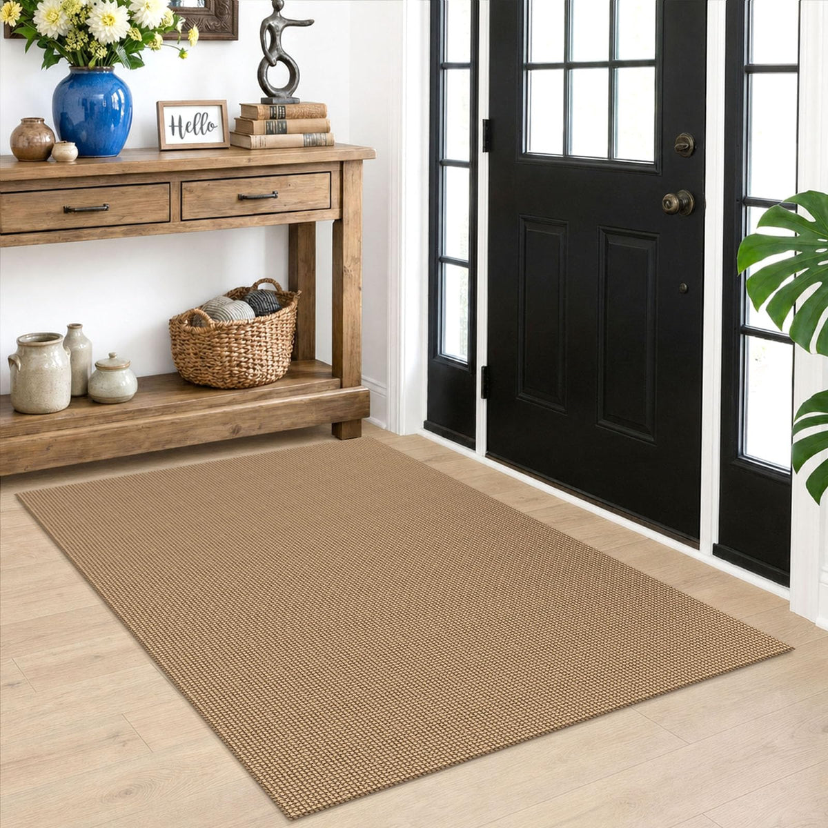 EARTHALL Woven Area Rug 3x5 Ft Washable Rugs for Entryway Braided Non Slip Rubber Backed Throw Rugs Door Mat Indoor Outdoor Entrance Cotton Carpet for Kitchen Foyer Front Door, Orange/Tan/Brown