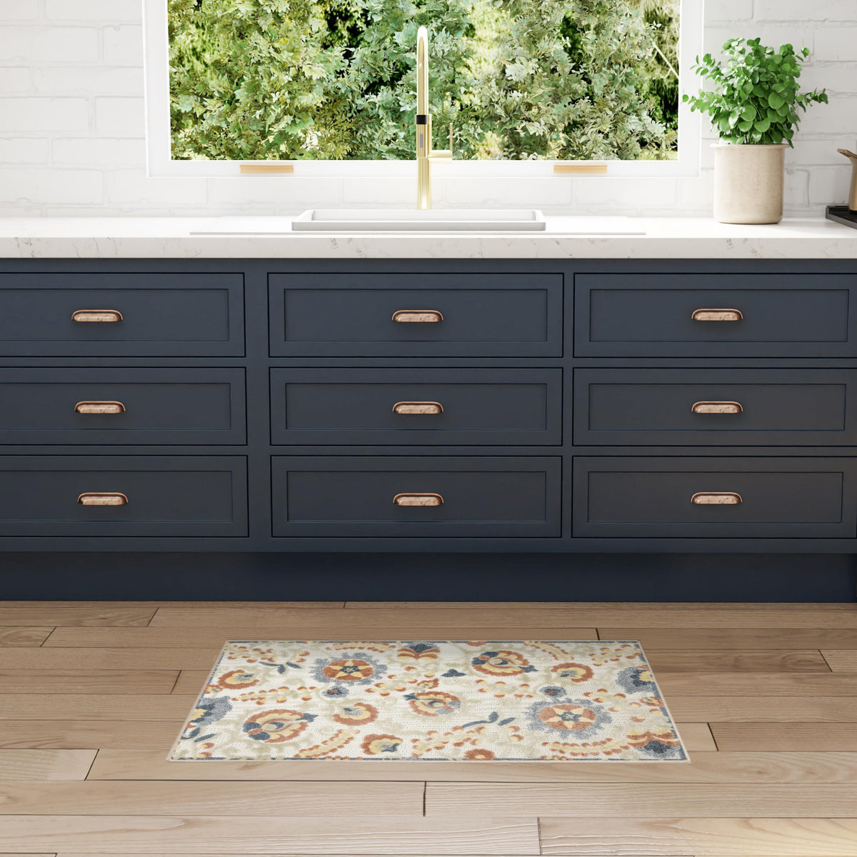 Nourison Home Aloha Natural Blue 2'3" x 10' Area Rug - Easy Clean, Non Shedding, Bed Room, Living Room, Dining Room, Kitchen (10' Runner)