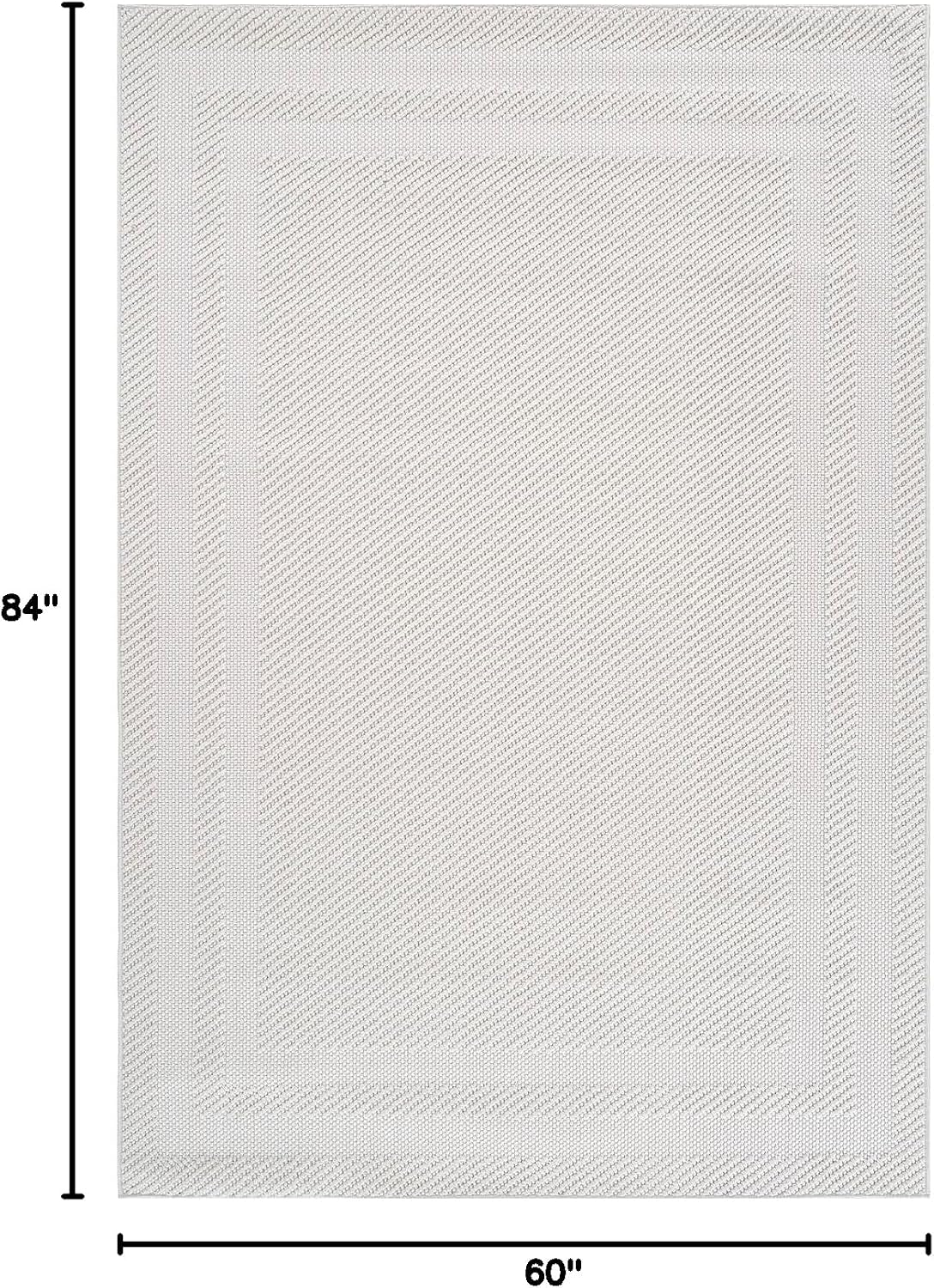 CAMILSON Micro Loop Rug 5x7 Modern Luxury Bordered Area Rugs Soft High and Low Pile Stain Resistant Easy-Cleaning Non-Shedding for Living Room Office Indoor Carpet (5 x 7 / White)