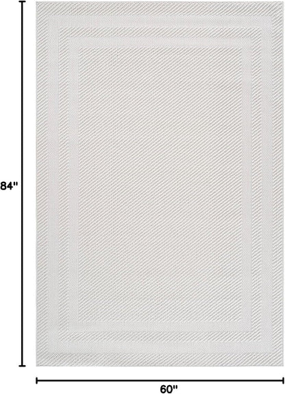 CAMILSON Micro Loop Rug 5x7 Modern Luxury Bordered Area Rugs Soft High and Low Pile Stain Resistant Easy-Cleaning Non-Shedding for Living Room Office Indoor Carpet (5 x 7 / White)
