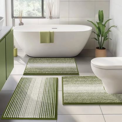 BSICPRO Bathroom Rugs Sets 3 Piece，U-Shaped Toilet Mat Sets，Black and White