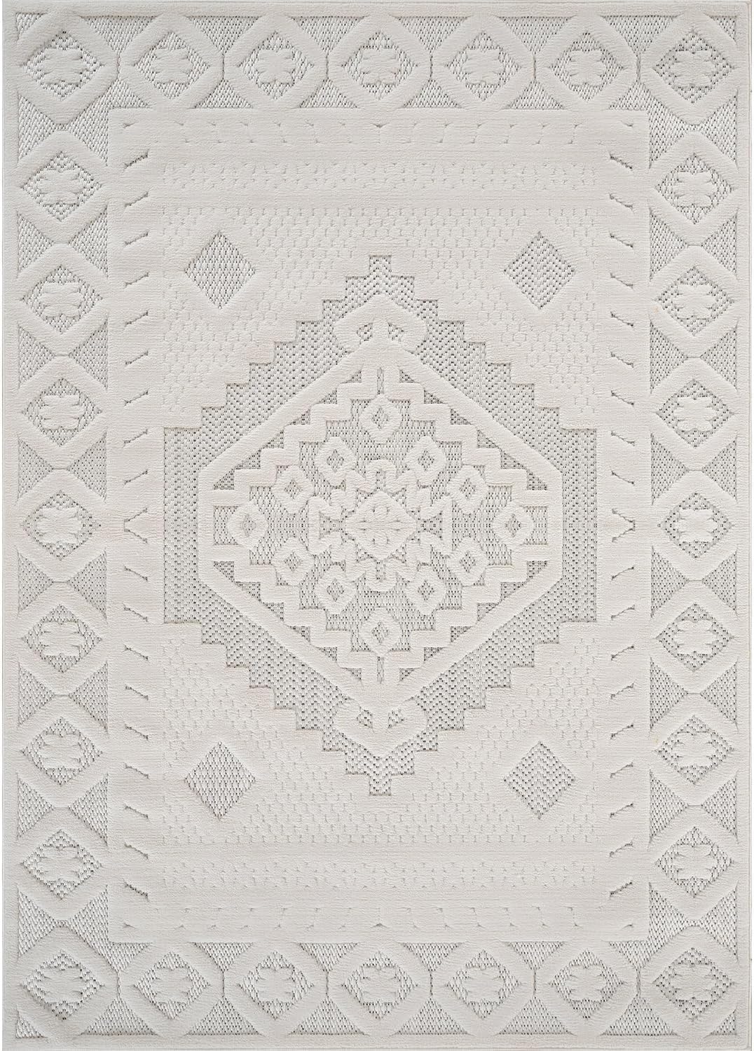 Luul Home Modern Micro Loop Indoor Area Rugs for Living Room Bedroom Kitchen Geometric Trellis White 8x10 Luxury Durable Low and High Pile Non-Shedding Stain Resistant Soft Area Carpet 8 x 10