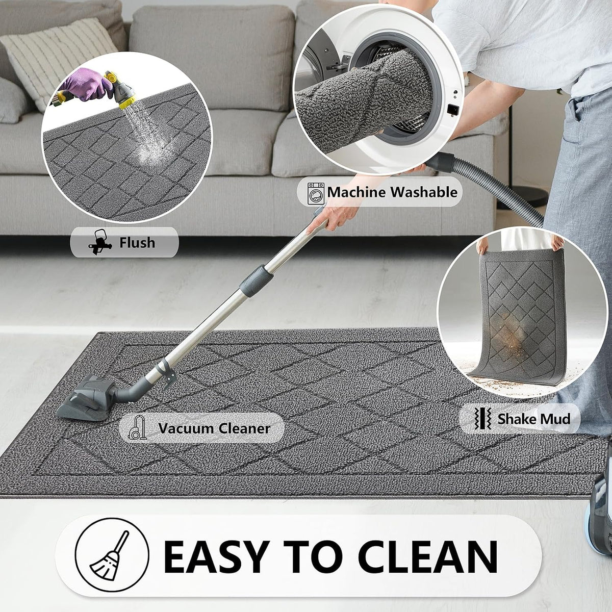 REFETONE Indoor Doormat 32" x 40", Low-Profile Front Door Mat, Dark Gray
