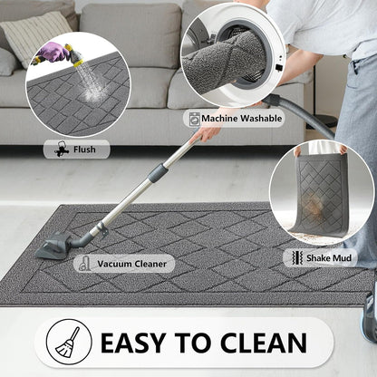 REFETONE Indoor Doormat 32" x 40", Low-Profile Front Door Mat, Dark Gray