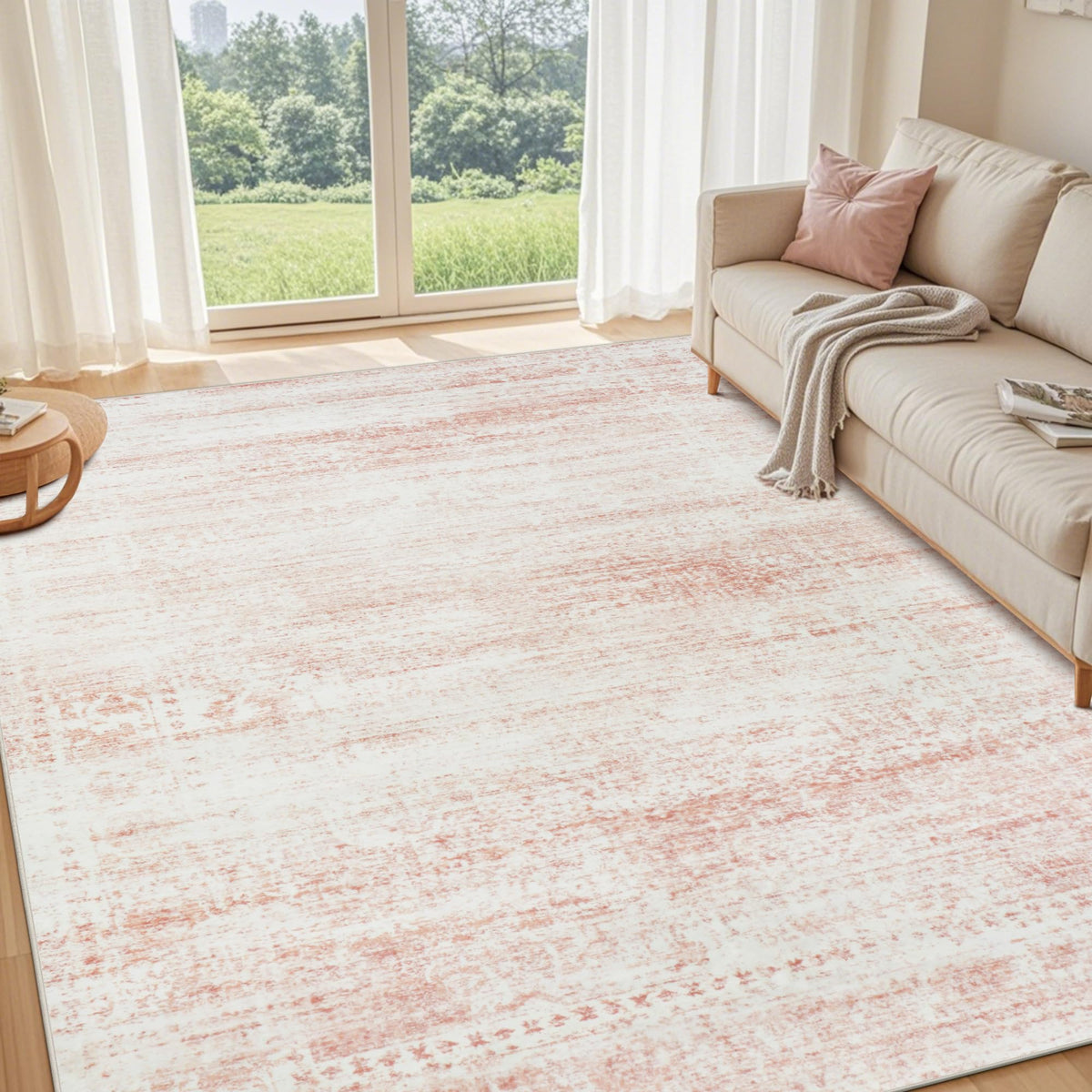 Washable Rugs 8x10 Area Rug for Living Room,Bedroom,Dining Room-Beige Green