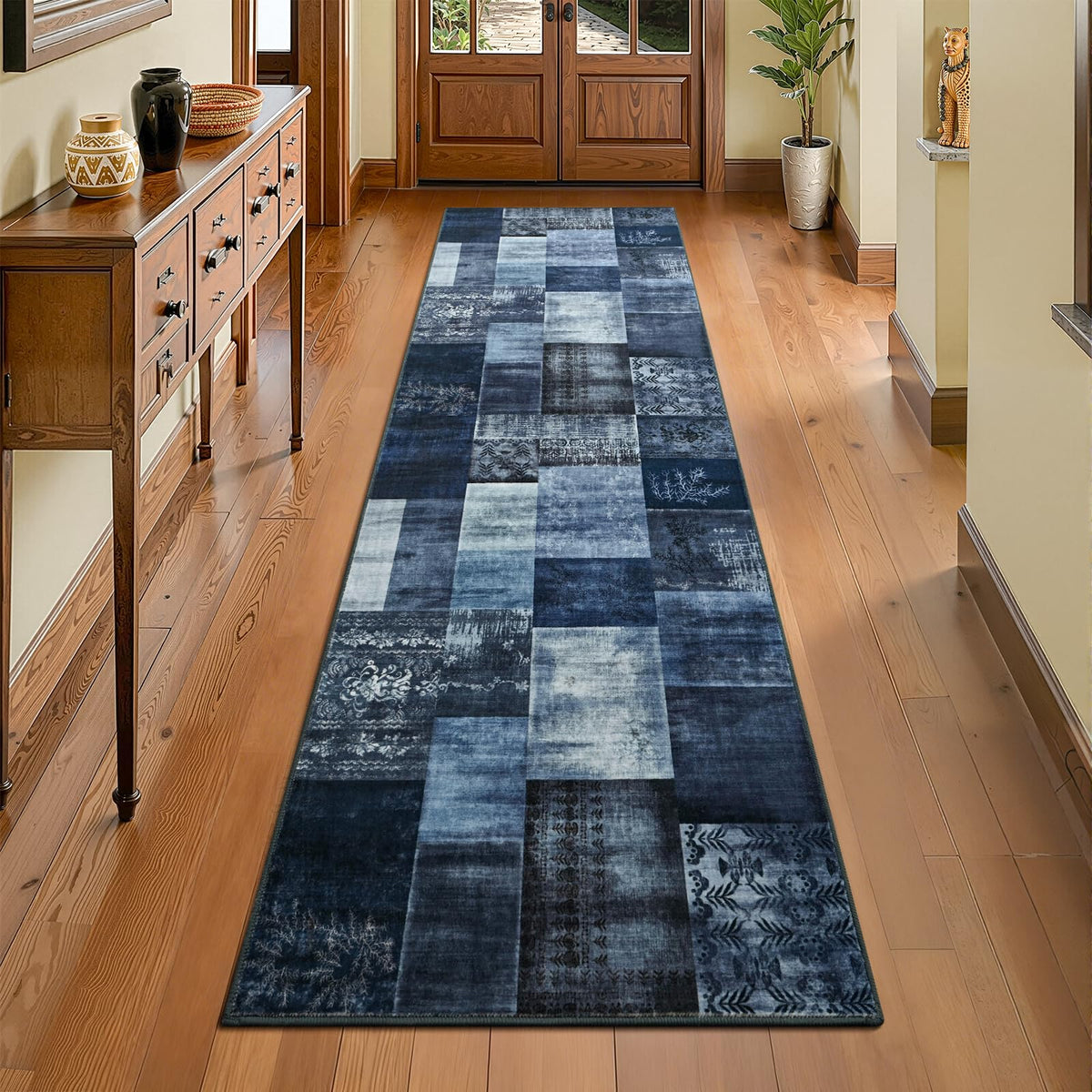 DweIke Washable Area Rugs 5x7 for Living Room, Modern Geometric Green Soft Patchwork Carpet, Non-Slip Stain Resistant Throw Rug for Bedroom Dining Room Office Home Decor