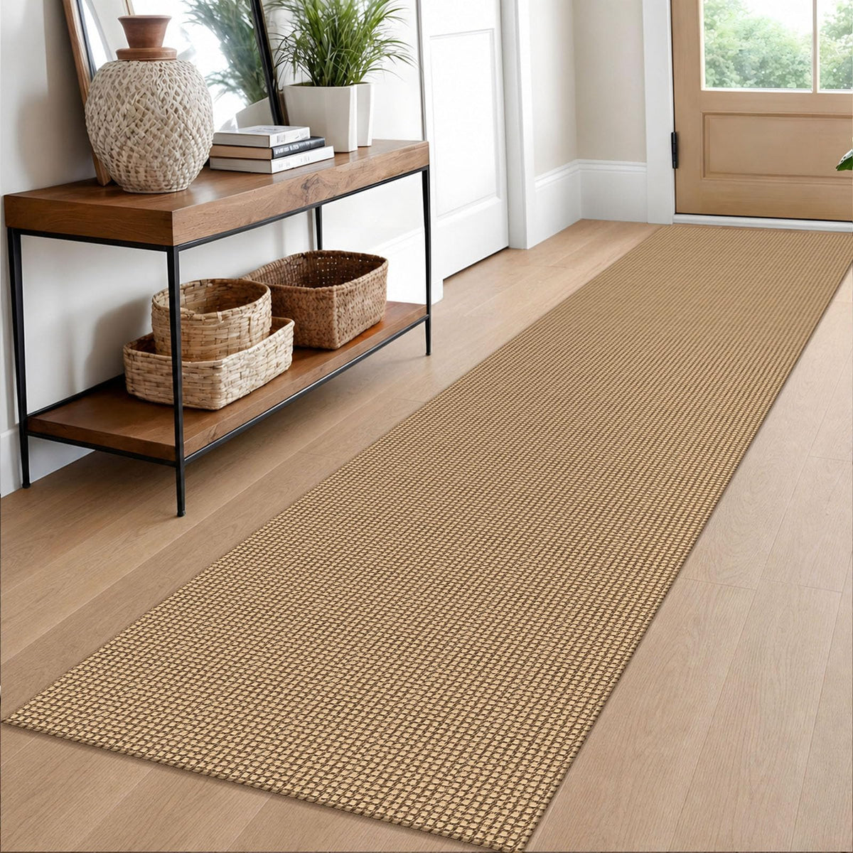 EARTHALL Woven Area Rug 3x5 Ft Washable Rugs for Entryway Braided Non Slip Rubber Backed Throw Rugs Door Mat Indoor Outdoor Entrance Cotton Carpet for Kitchen Foyer Front Door, Orange/Tan/Brown