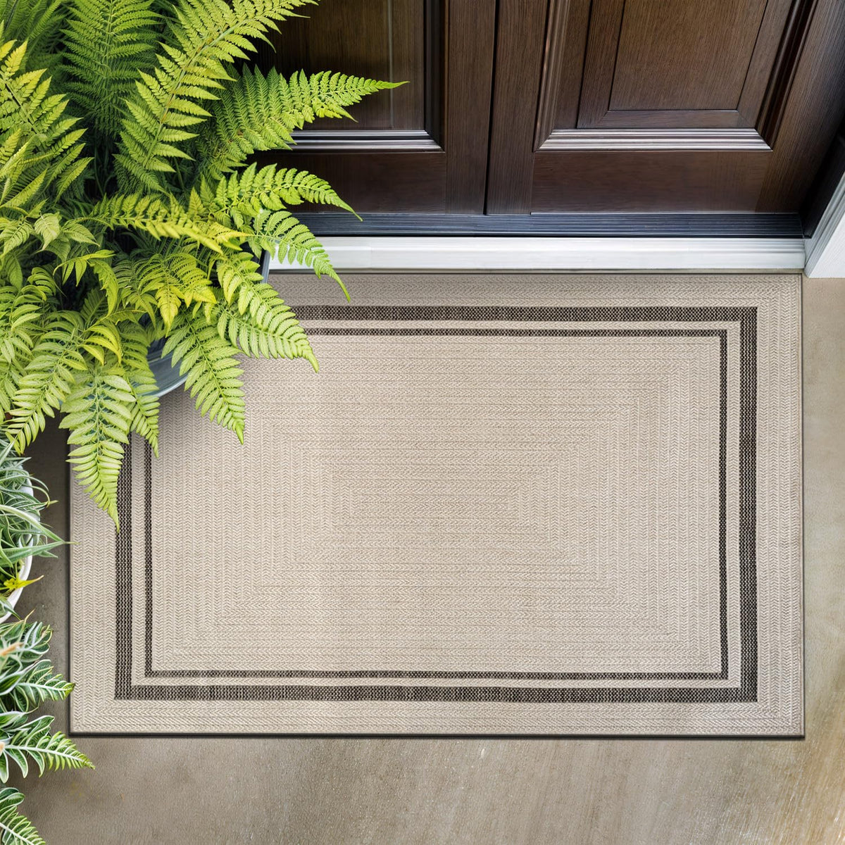 Beverly Rug Easy Jute Bordered Rug 10x14 Washable Large Indoor Outdoor Area Rugs for Living Dining Room Patio Office Stain Resistant Non Shedding Casual Indoor Outside Carpet 10 x 14 Off-White