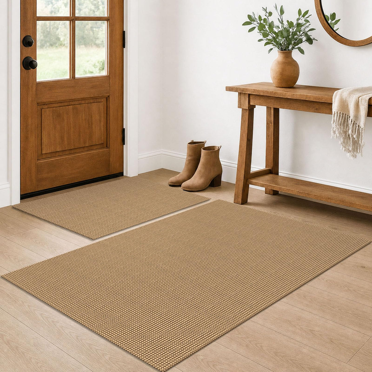 EARTHALL Woven Area Rug 3x5 Ft Washable Rugs for Entryway Braided Non Slip Rubber Backed Throw Rugs Door Mat Indoor Outdoor Entrance Cotton Carpet for Kitchen Foyer Front Door, Orange/Tan/Brown