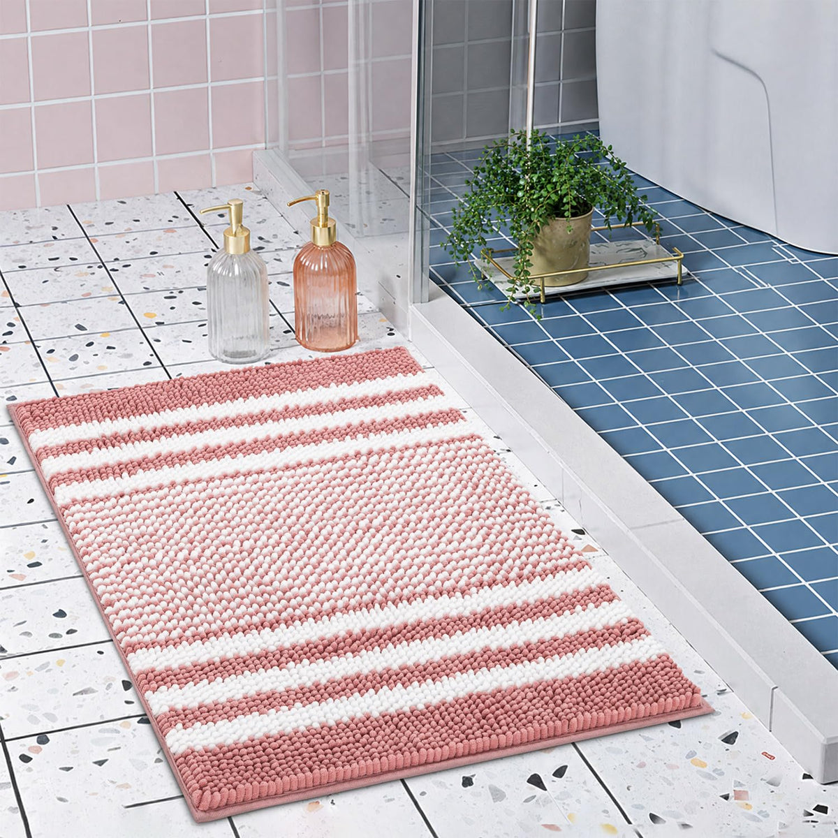 BSICPRO Bathroom Rugs Sets 2 Piece, Modern Bath Mat 20"x47"+20"x32", Blue