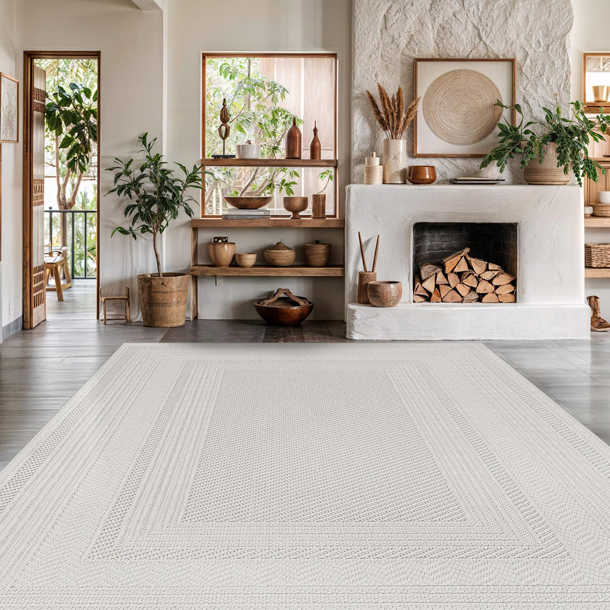 Luul Home Micro Loop Indoor Rug White 9x12 Boho Geometric Neutral Area Rugs for Living Room Soft Luxury Modern Low and High Pile Durable Stain Resistant Non-Shedding Indoor Area Carpet 9 x 12