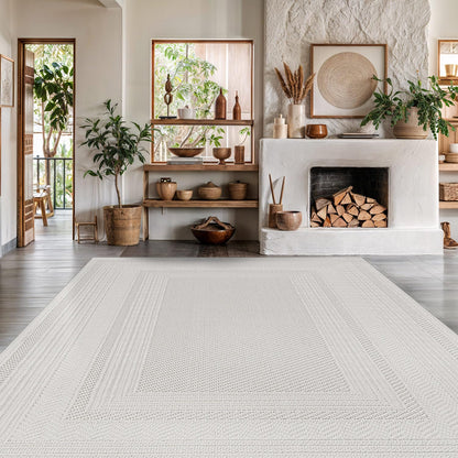 Luul Home Micro Loop Indoor Rug White 9x12 Boho Geometric Neutral Area Rugs for Living Room Soft Luxury Modern Low and High Pile Durable Stain Resistant Non-Shedding Indoor Area Carpet 9 x 12