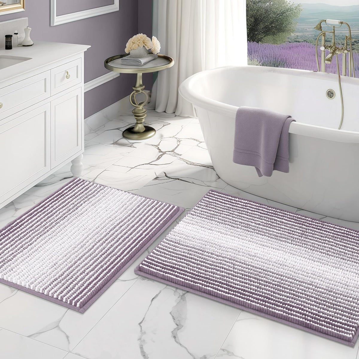 BSICPRO Bathroom Rugs Sets 2 Piece, Modern Bath Mat 20"x47"+20"x32", Blue