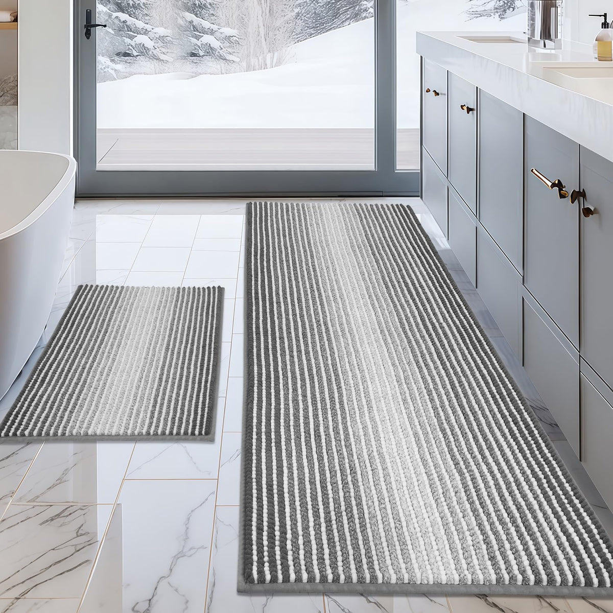 BSICPRO Bathroom Rugs Sets 2 Piece, Modern Bath Mat 20"x47"+20"x32", Blue
