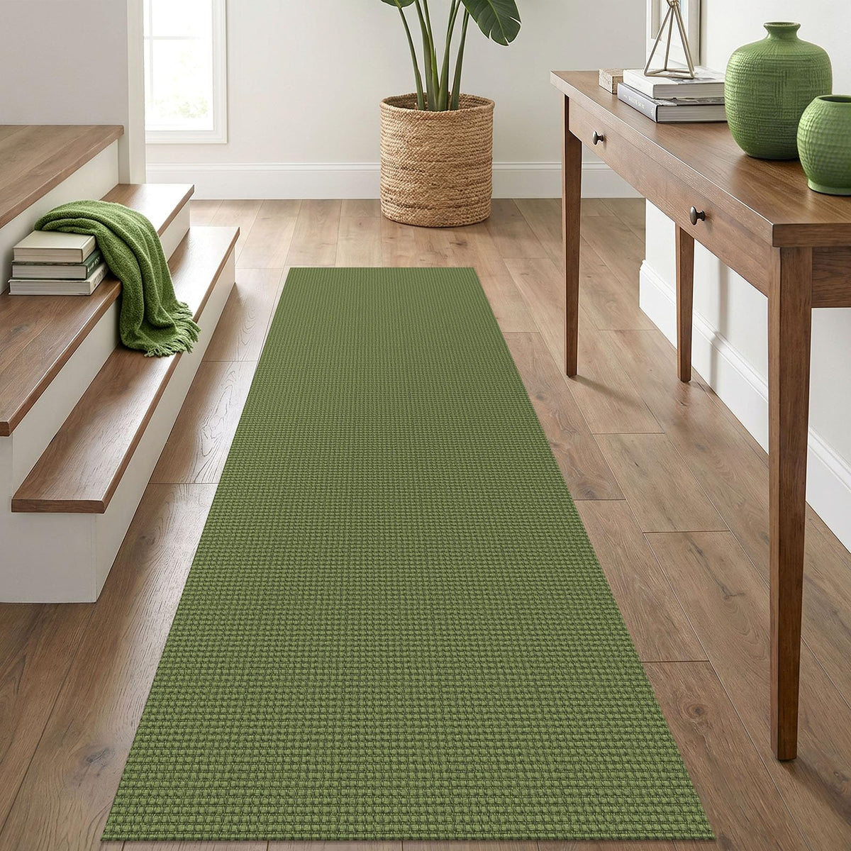 IOHOUZE Washable Area Rug 3x5 Non Slip Rubber Backed Woven Rugs for Entryway Rugs Indoor Outdoor Doormat Throw Rug Floor Carpet for Entrance Kitchen Front Door, Olive Green/Earthy Green