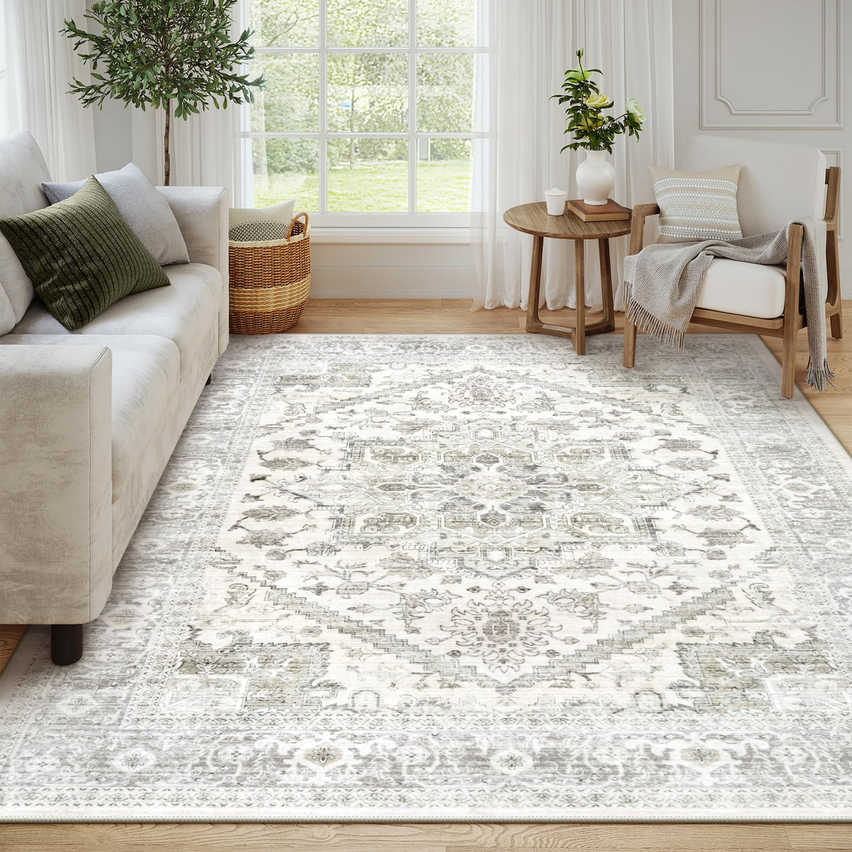 LIVEBOX Sage Washable Vintage Area Rug 3x5 Non-Slip