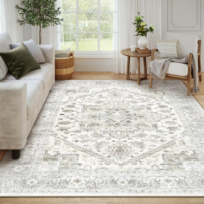 LIVEBOX Sage Washable Vintage Area Rug 3x5 Non-Slip