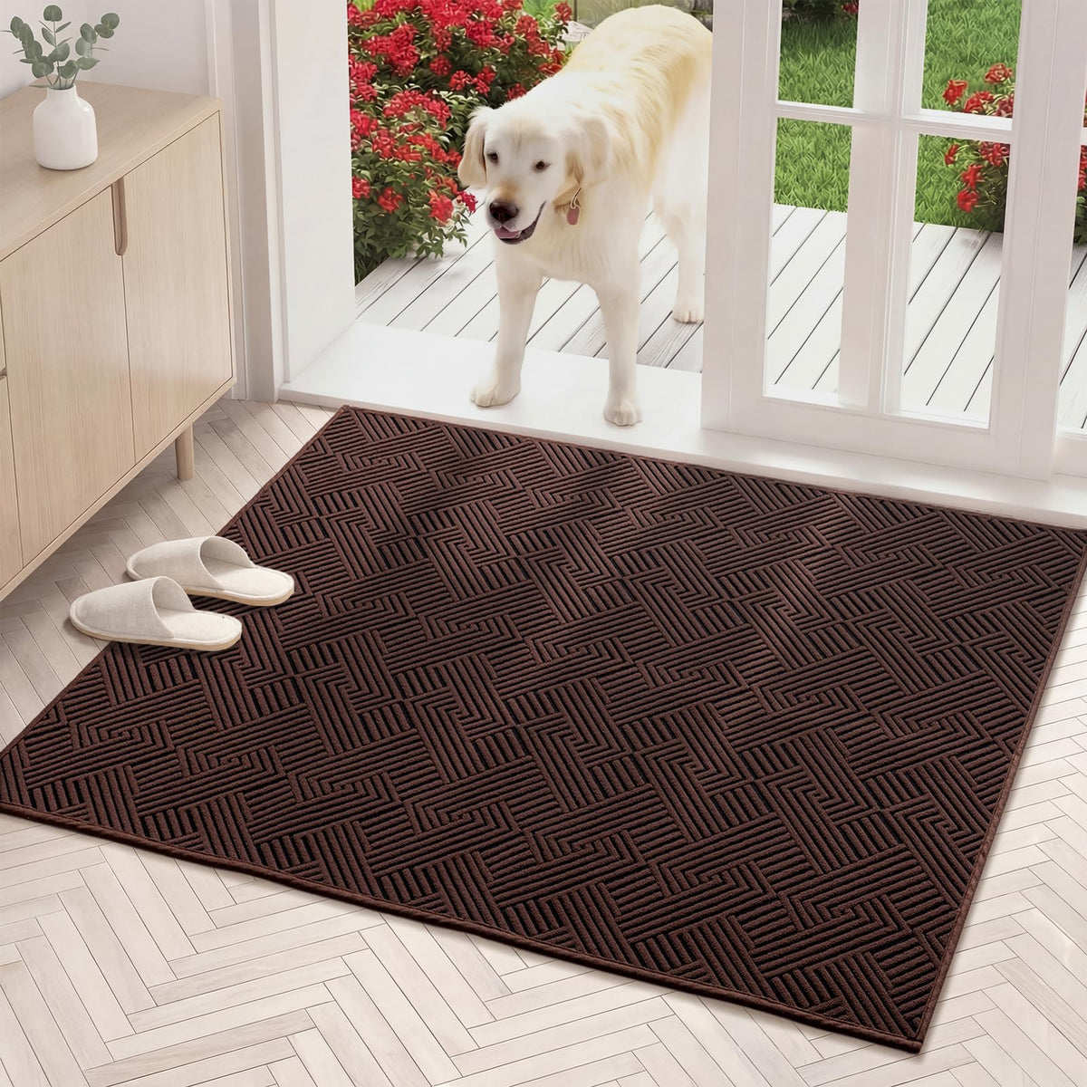 YIHOUSE Dirt Trapper Door Mat 32" x 47", Non-Slip Washable Entrance Mat, Dirt Resistant and Absorbent Welcome Mat, Low Profile Floor Mat for Front/Back Door, Entryway, Red