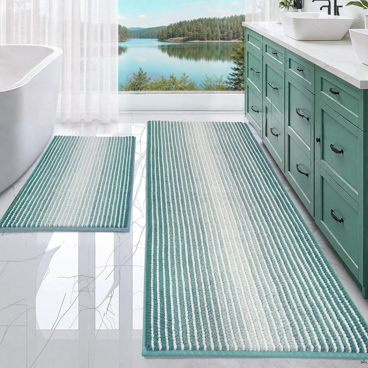 BSICPRO Bathroom Rugs Sets 2 Piece, Modern Bath Mat 20"x47"+20"x32", Blue