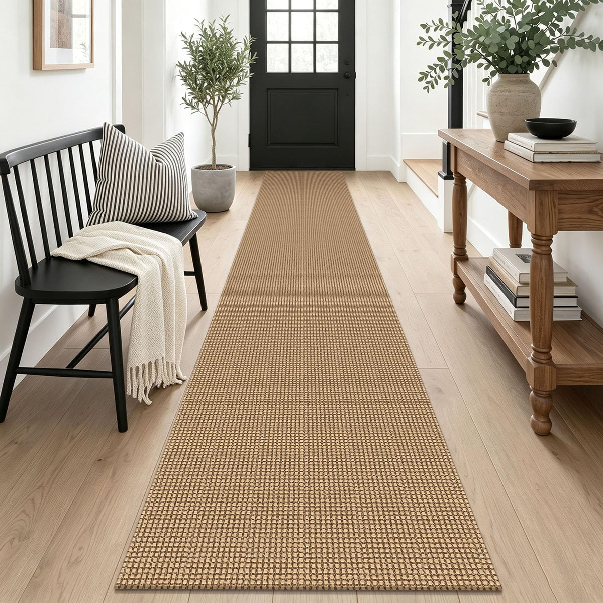 EARTHALL Woven Area Rug 3x5 Ft Washable Rugs for Entryway Braided Non Slip Rubber Backed Throw Rugs Door Mat Indoor Outdoor Entrance Cotton Carpet for Kitchen Foyer Front Door, Orange/Tan/Brown