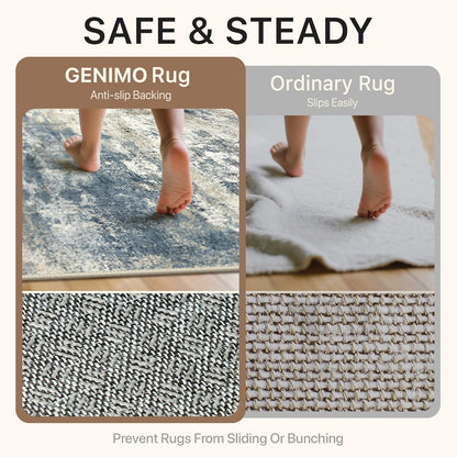 GENIMO 9x12 Area Rug Washable Non Slip for Living Room, Navy Blue Gray