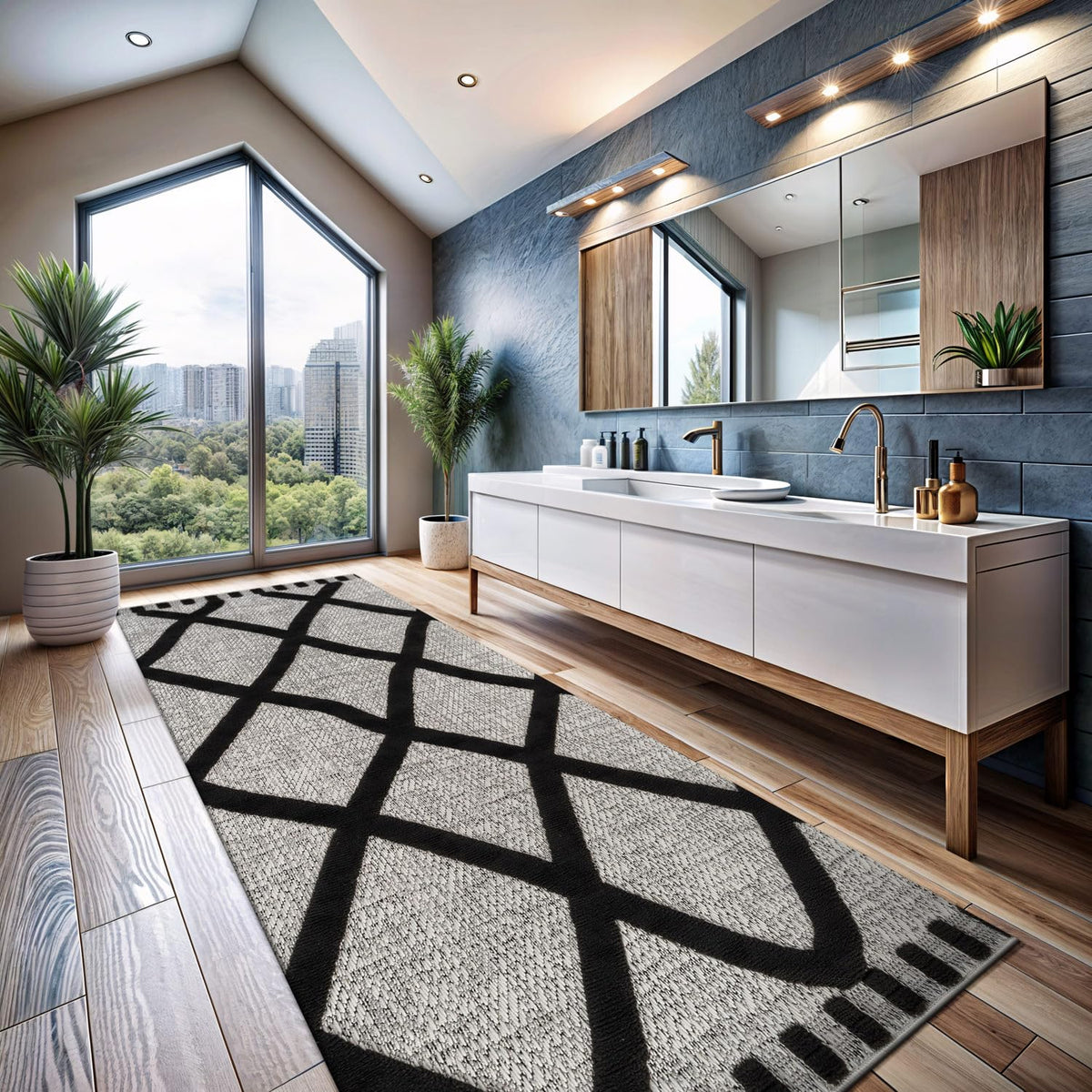 CAMILSON Modern Rug 6x9 Luxury Geometric Pattern Micro Loop Area Rugs Soft High and Low Pile Stain Resistant Easy to Clean Non-Shedding Durable Living Room Office Indoor Carpet (White/Black)