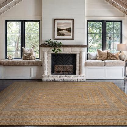 Beverly Rug Easy Jute Bordered Rug 10x14 Washable Large Indoor Outdoor Area Rugs for Living Dining Room Patio Office Stain Resistant Non Shedding Casual Indoor Outside Carpet 10 x 14 Off-White