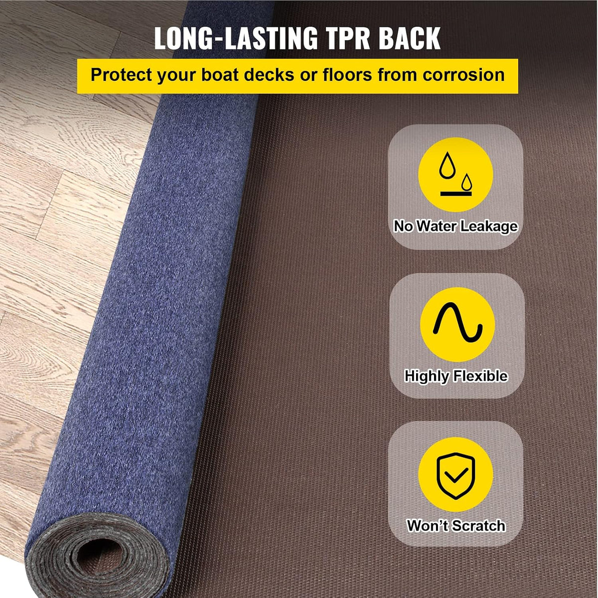 Happybuy 6 ft x 49 ft Deep Blue Marine Carpet for Boats Waterproof - 0.18" Thick Indoor Outdoor Rug Carpet Roll for Home Patio Porch Deck