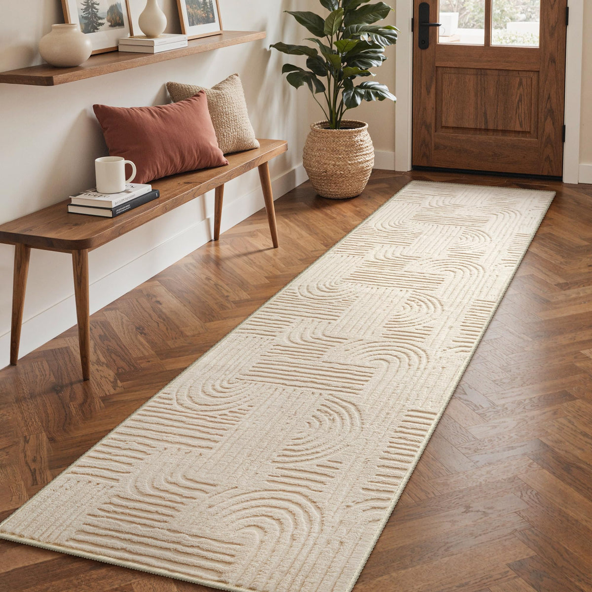 GENIMO Beige Rug 5x7 Washable Area Rugs for Living Room, Soft High Low Pile