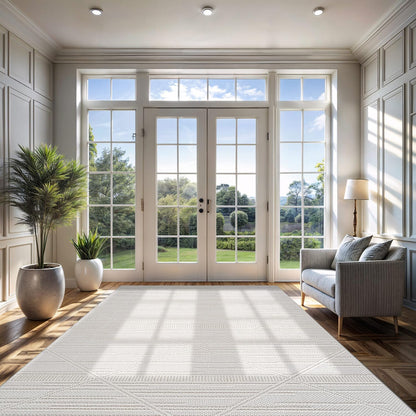 CAMILSON Micro Loop Rug 9x12 Modern Luxury Geometric Arch Large Area Rugs Soft High and Low Pile Stain Resistant Easy-Cleaning Non-Shedding for Living Room Office Indoor Carpet (9 x 12 / White)