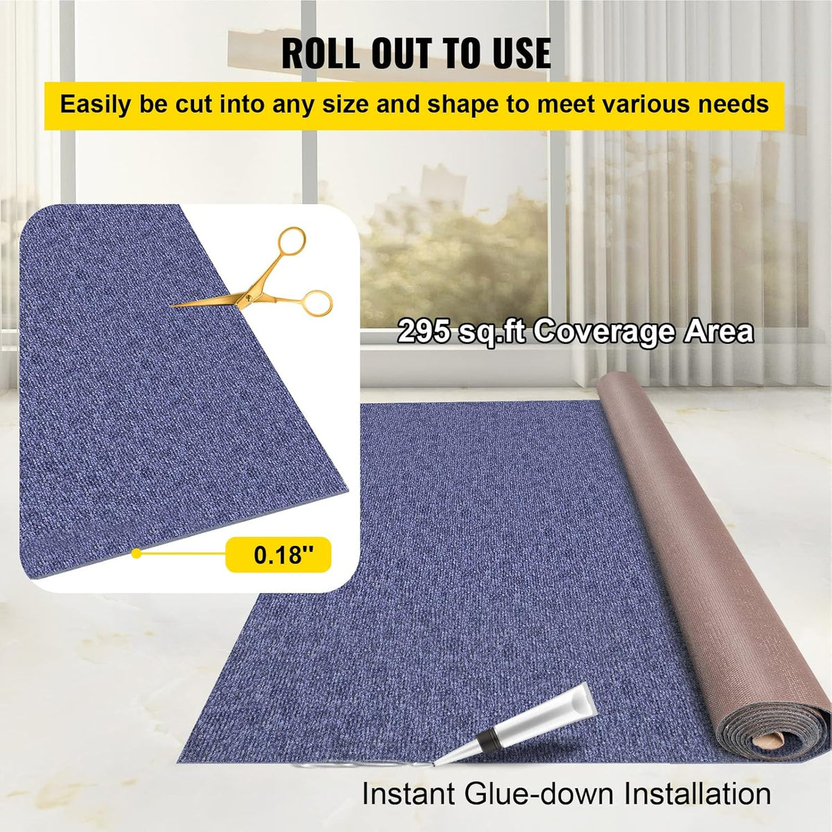 Happybuy 6 ft x 49 ft Deep Blue Marine Carpet for Boats Waterproof - 0.18" Thick Indoor Outdoor Rug Carpet Roll for Home Patio Porch Deck
