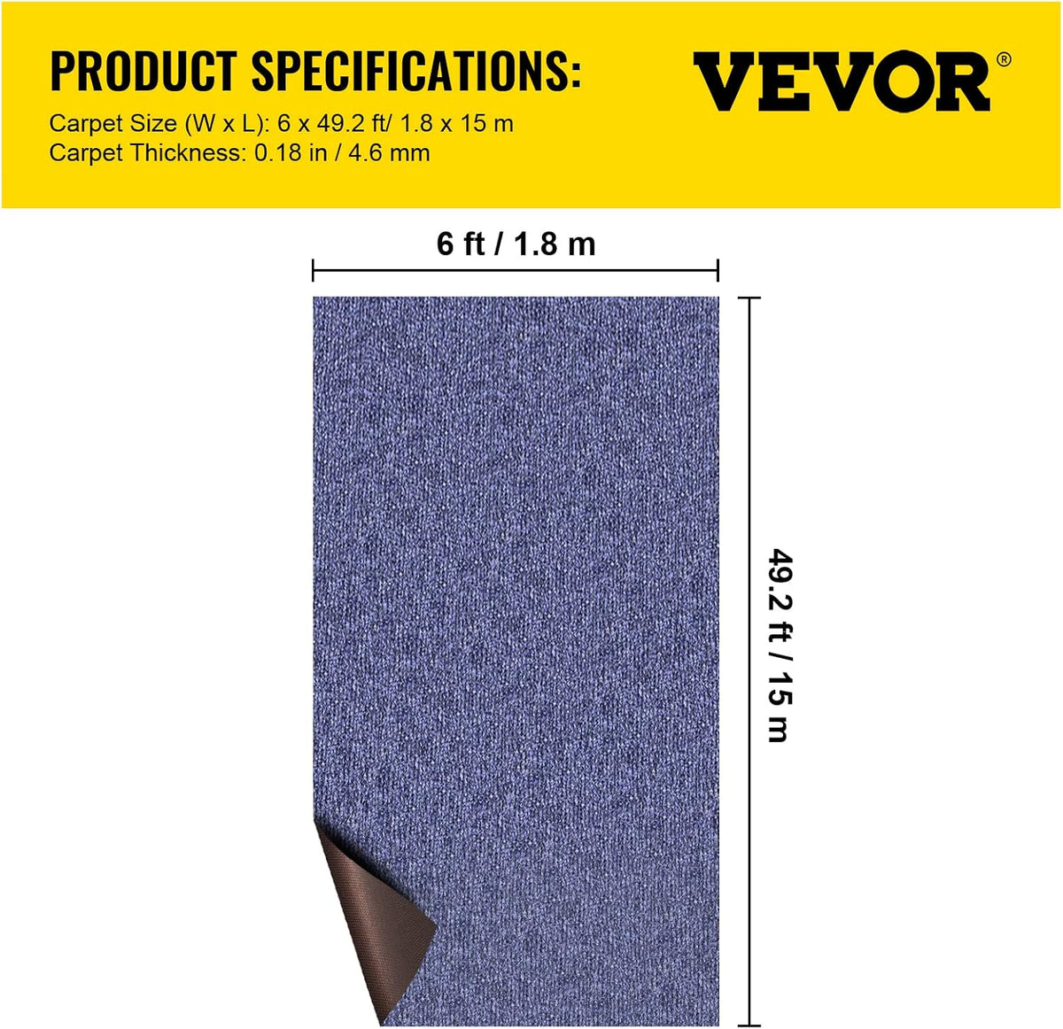 Happybuy 6 ft x 49 ft Deep Blue Marine Carpet for Boats Waterproof - 0.18" Thick Indoor Outdoor Rug Carpet Roll for Home Patio Porch Deck