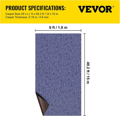 Happybuy 6 ft x 49 ft Deep Blue Marine Carpet for Boats Waterproof - 0.18" Thick Indoor Outdoor Rug Carpet Roll for Home Patio Porch Deck