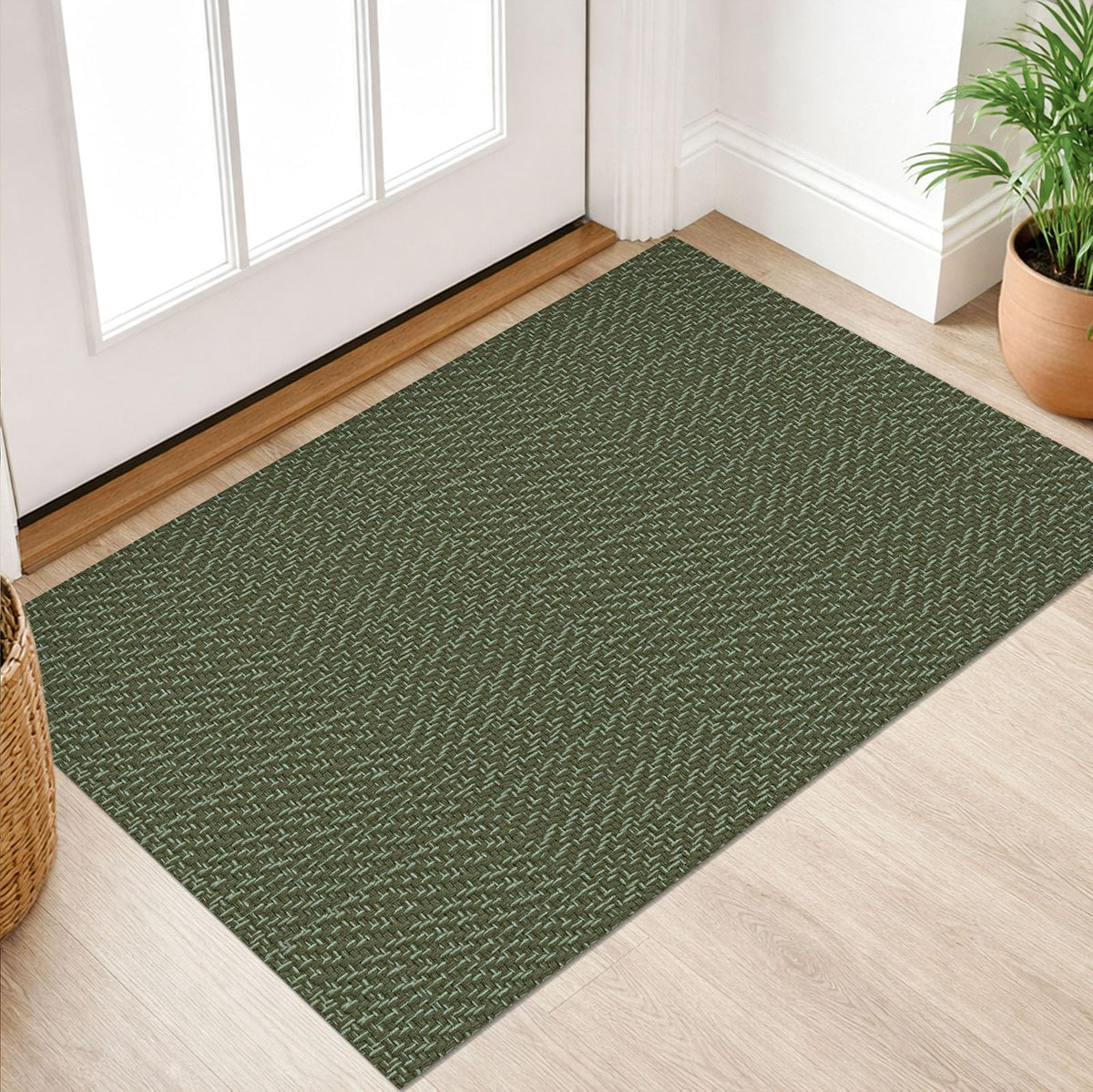 IOHOUZE Washable Area Rug 3x5 Non Slip Rubber Backed Woven Rugs for Entryway Rugs Indoor Outdoor Doormat Throw Rug Floor Carpet for Entrance Kitchen Front Door, Olive Green/Earthy Green