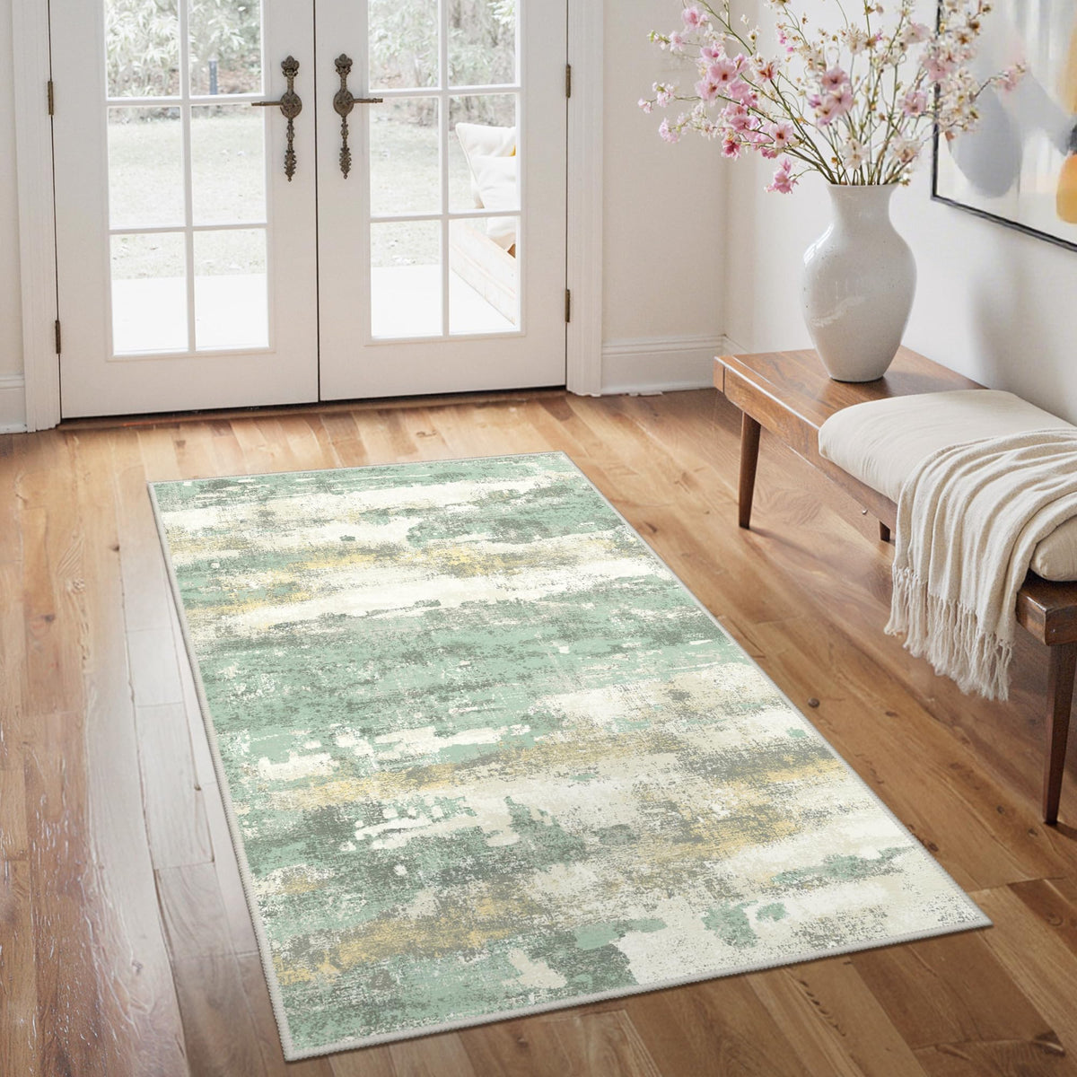 GENIMO 9x12 Area Rug Washable Non Slip for Living Room, Navy Blue Gray