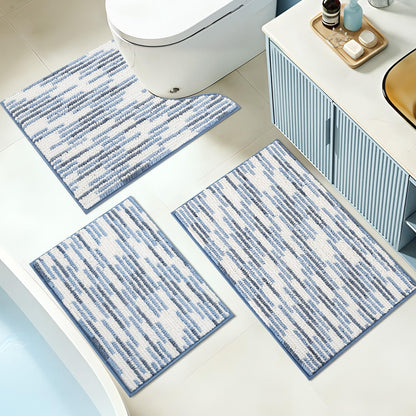 BSICPRO Bathroom Rugs Sets 3 Piece，U-Shaped Toilet Mat Sets，Black and White