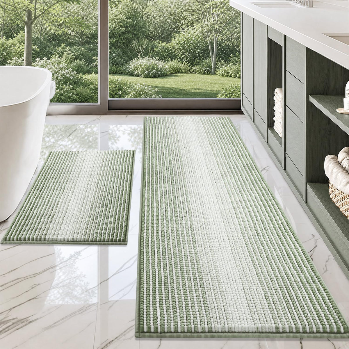 BSICPRO Bathroom Rugs Sets 2 Piece, Modern Bath Mat 20"x47"+20"x32", Blue