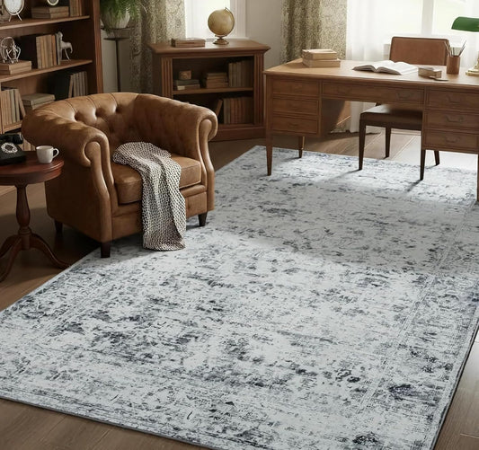 Washable 6x9 Area Rug for Living Room, Non-Slip Large Grey Bedroom Rugs
