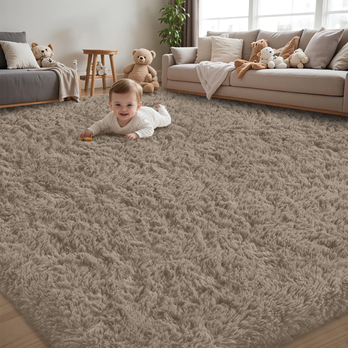 8x10 Area Rug for Living Room,Black Fluffy Shag Non-Slip Bedroom Rugs